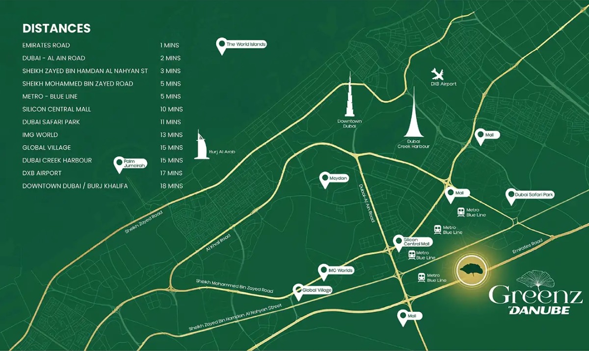 Map and location overview for Greenz by Danube townhouses