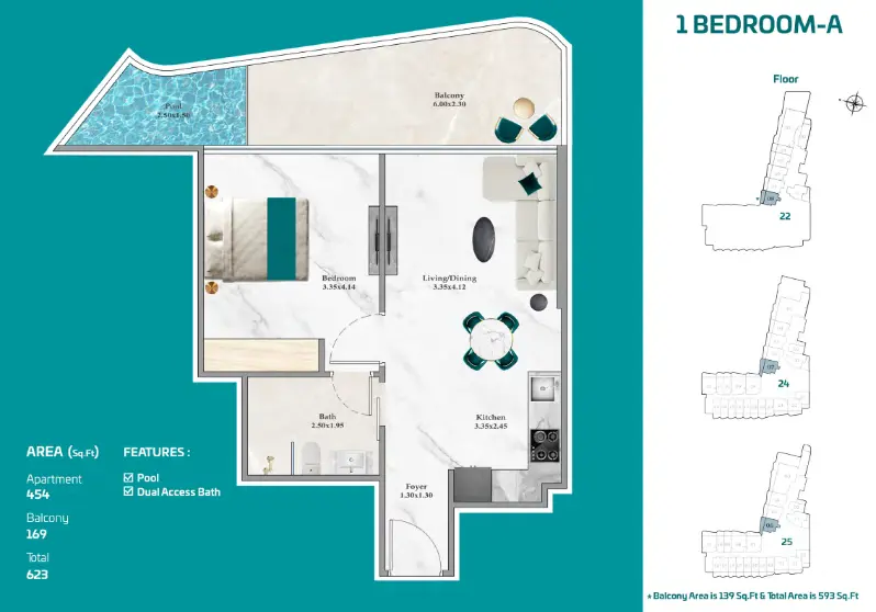 Breez by Danube 1 Bedroom A floor plan