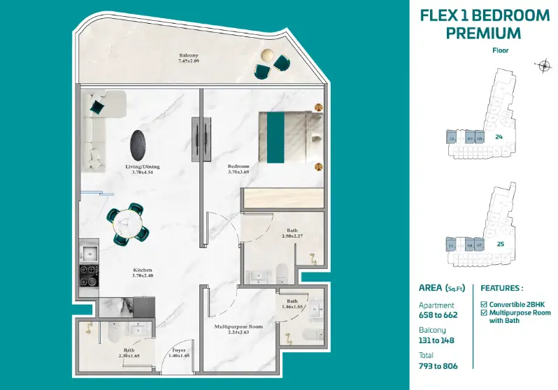 Breez by Danube Flex 1 Bedroom Premium floor plan