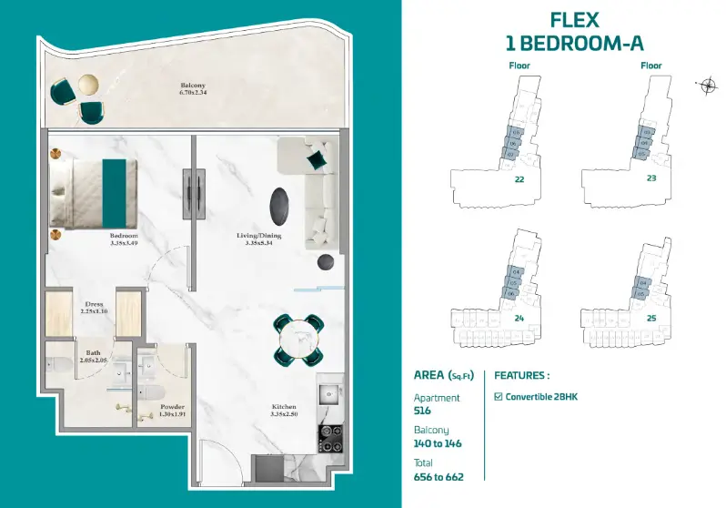 Breez by Danube Flex 1 Bedroom A floor plan