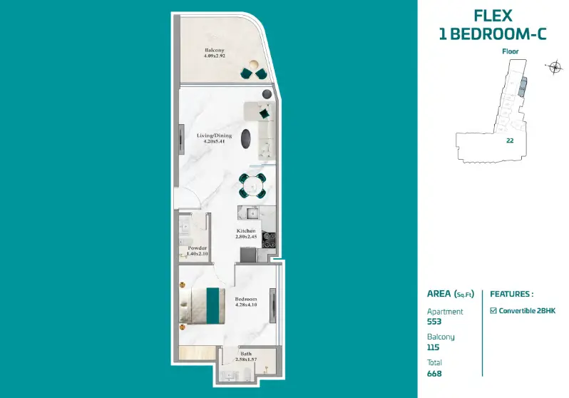Breez by Danube Flex 1 Bedroom C floor plan