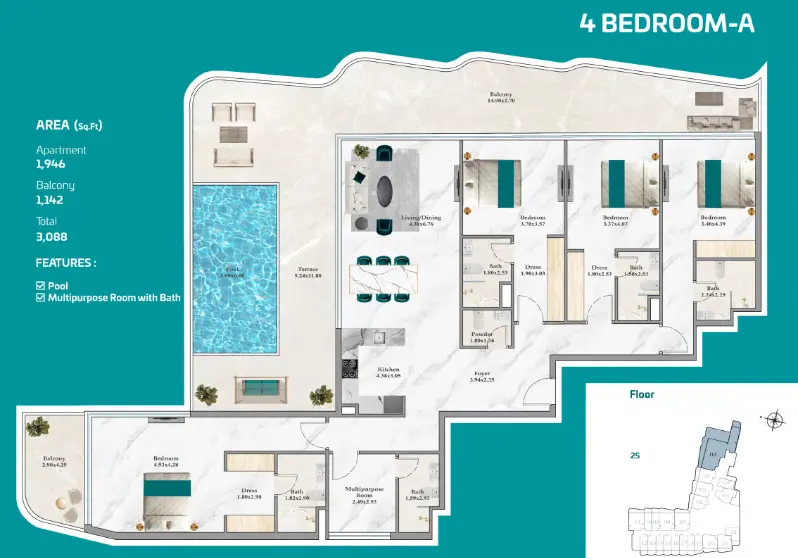 Breez by Danube 4 Bedroom A floor plan