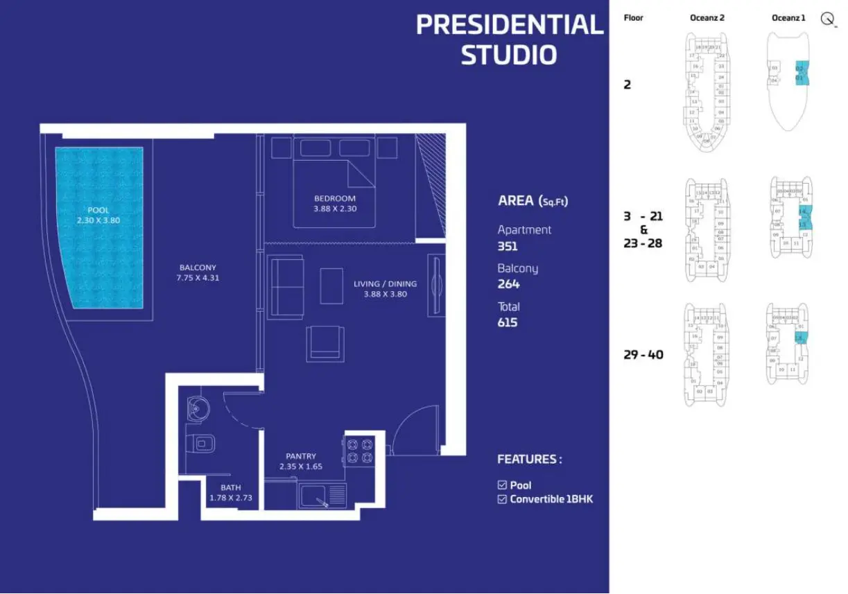 Oceanz by Danube Presidential Studio floor plan