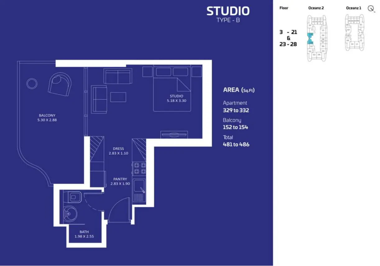 Oceanz by Danube Studio Type B floor plan