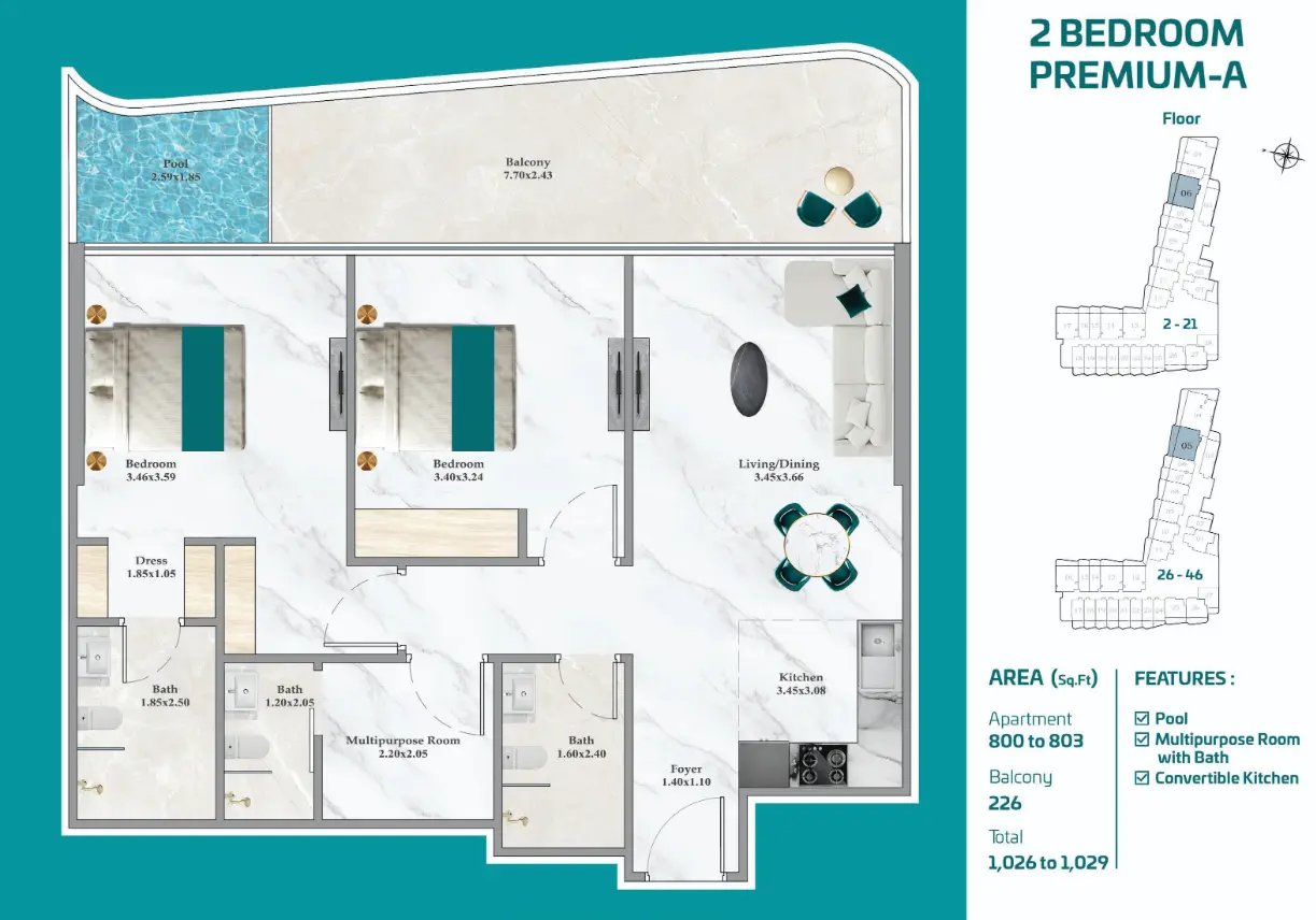 Off-plan 2 Bedroom Premium A at Breez by Danube with private pool and multipurpose room