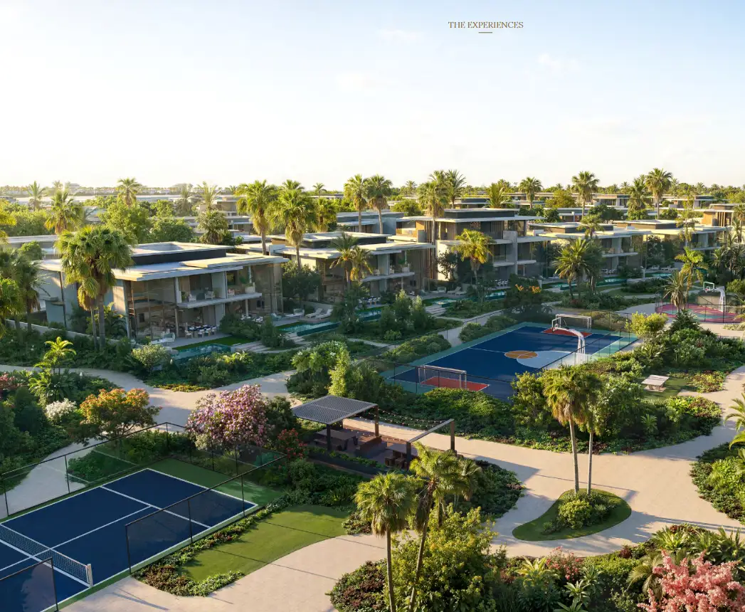 Bay Estate experiences map with retail plaza, marina, beach club, pools and parks