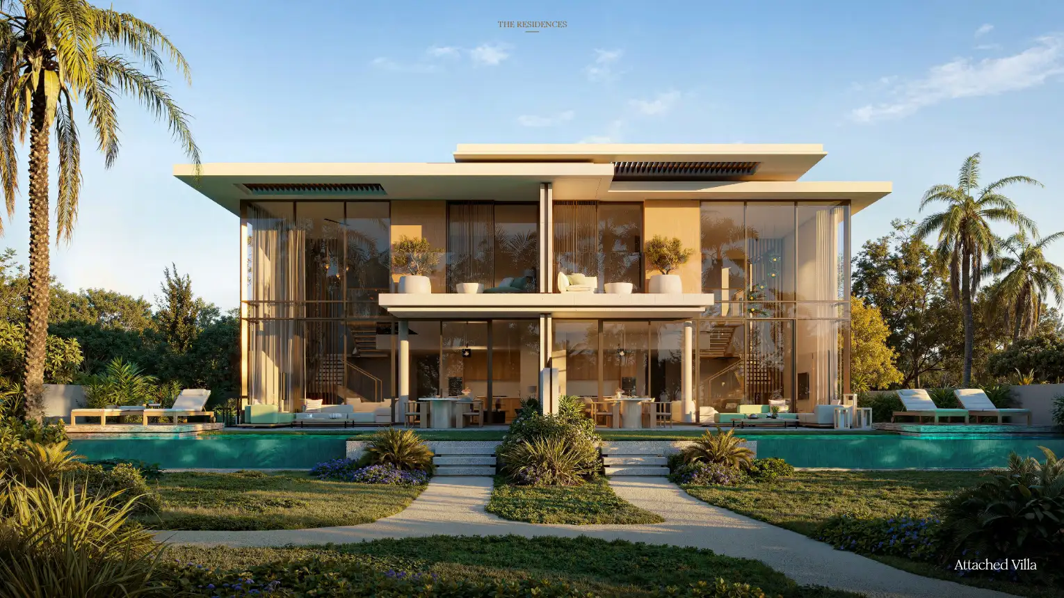 Bay Estate 4-bedroom Attached Villa exterior with pool at Dubai Islands