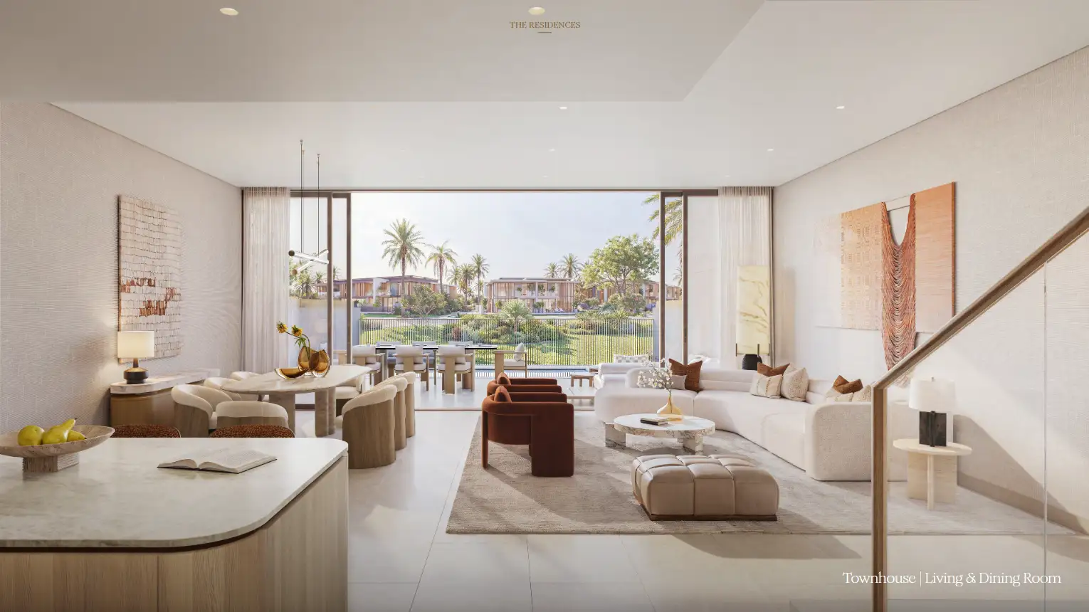 6-plex townhouses with palm-lined street at Bay Estate