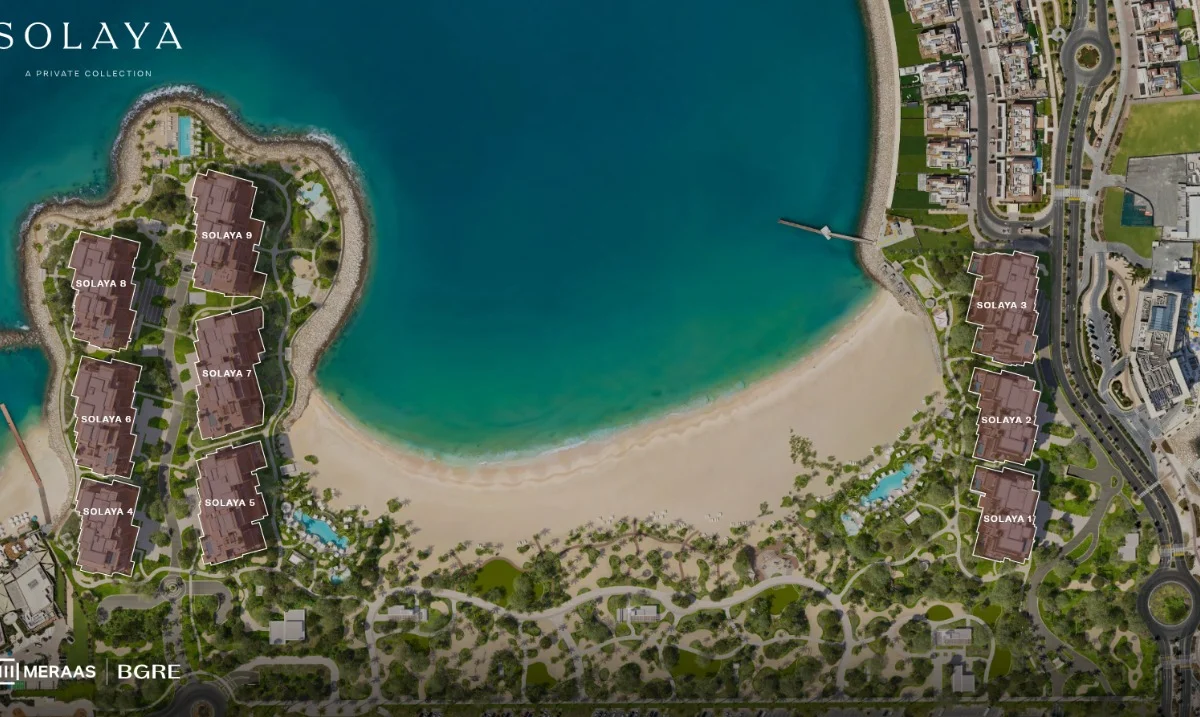 Map showing Solaya on Jumeirah coastline in Dubai