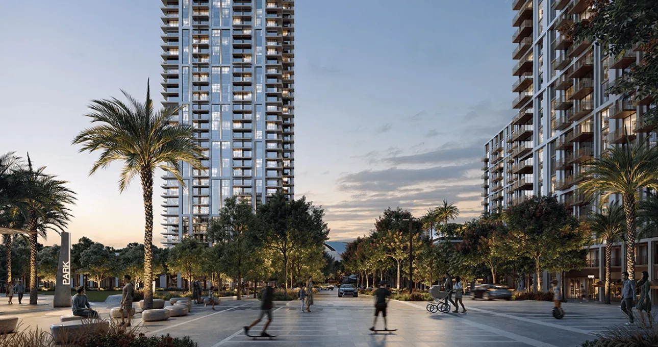 Valia by Emaar — boulevard at dusk