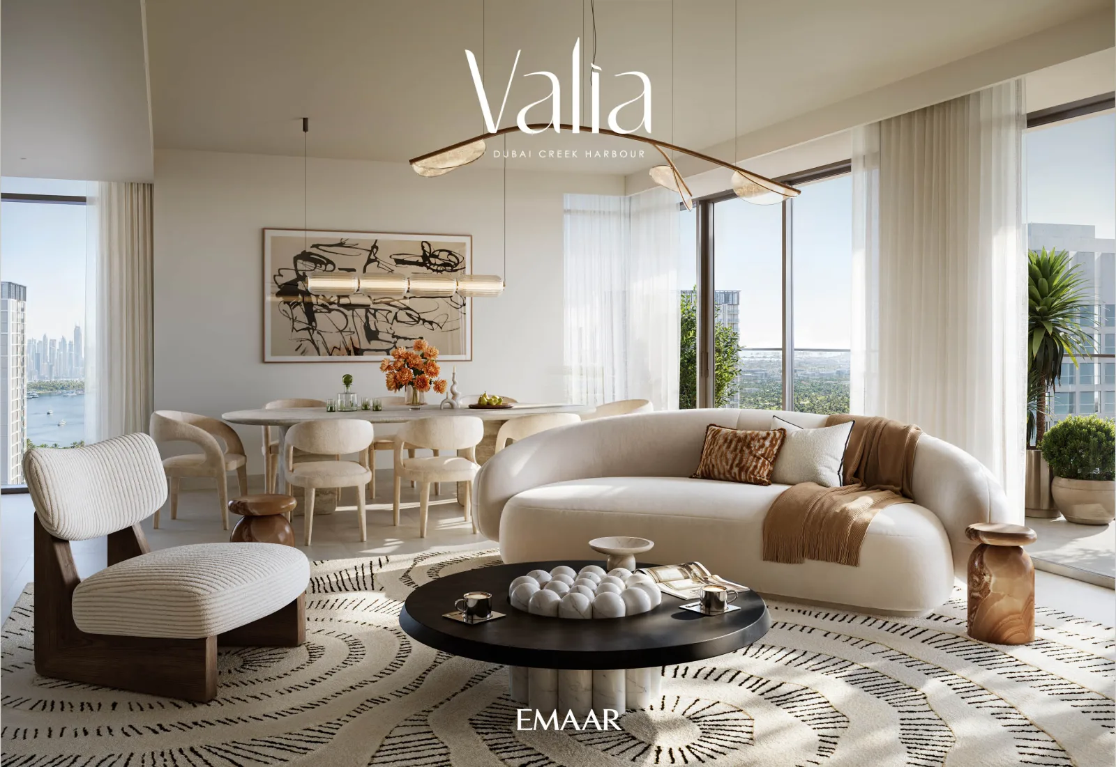 Valia by Emaar — living and dining area
